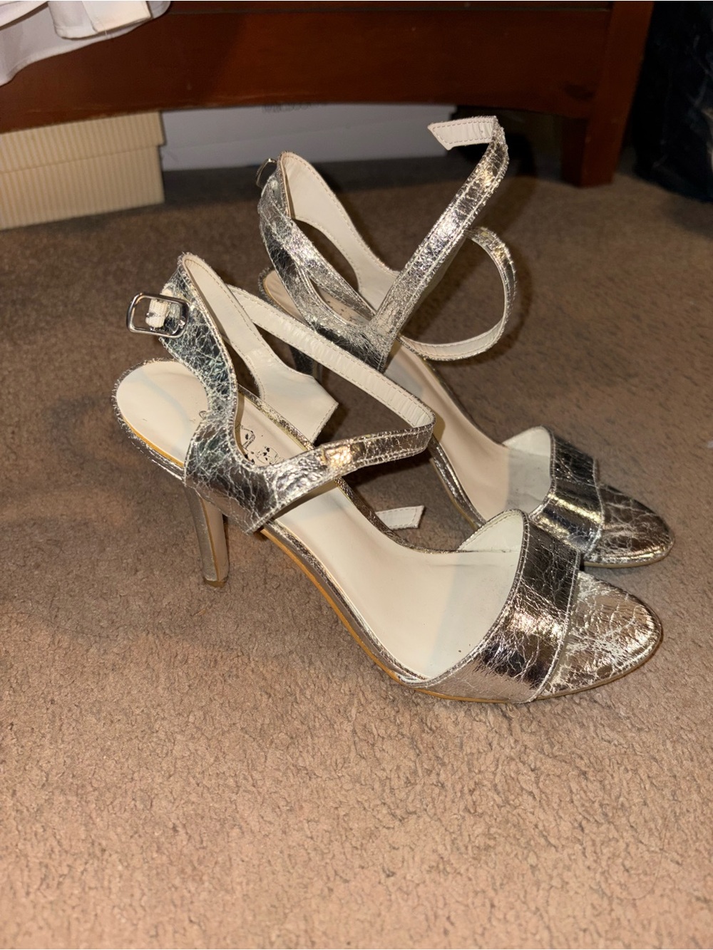 Metallic Silver Strappy High Heel Sandals - Women's Dress Shoes